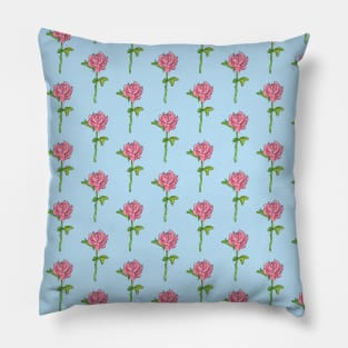 Beautiful pattern | Pink rose with blue background Pillow