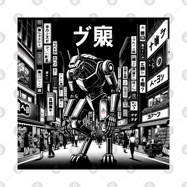 Neon Tokyo Night Walker Tee by Robot Tees