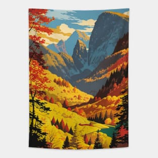 River Flowing Through a Yellow Autumn Scene Tapestry