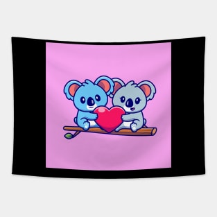 cute-koala-couple-holding-heart-tree-cartoon-icon-illustration-animal-couple-icon-concept-isolated Tapestry