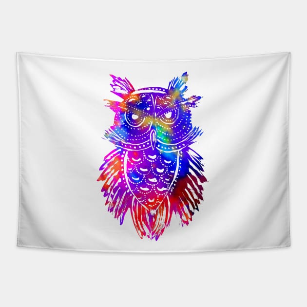 Rainbow Owl Tribal Tattoo Tapestry by ZeichenbloQ