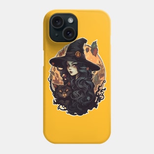 Witch with black cat fall Phone Case