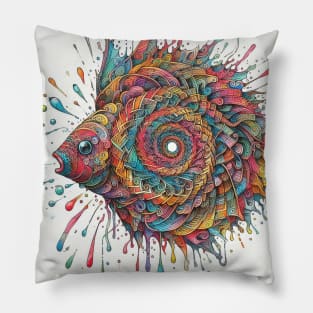 Psychedelic looking abstract illustration of fish Pillow