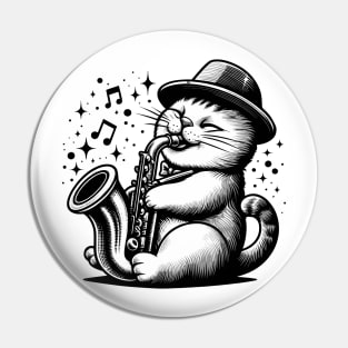 Cat Playing Saxophone Pin