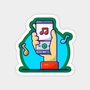 Online Music Player with Hand, Tune and Note of Music Cartoon Vector Icon Illustration Magnet