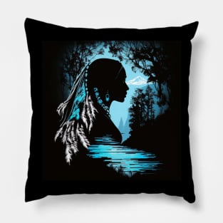 Native American Woman Silhouette Pillow