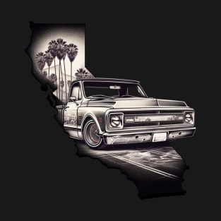 California Dreamin' - Chevy C10 Lowrider Double Exposure Sketch T-Shirt