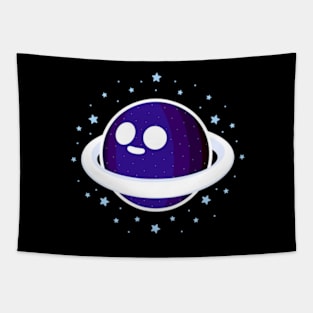 Adorable Smiling Saturn - Midnight and Ivory Tapestry