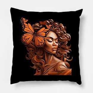 Wooden Carving of a Braided African Woman Pillow