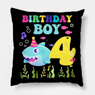 4th Birthday Boy Shark Funny B-day Gift For Kids Tollders Pillow