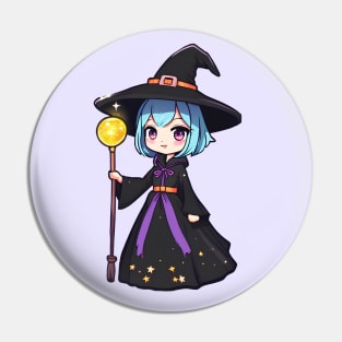 Anime girl witch Halloween Pin