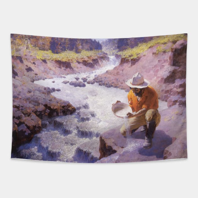 Panning Gold, Wyoming by William Robinson Leigh Tapestry by MasterpieceCafe