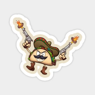 Cartoon Taco Character With Shooting Pistols Magnet