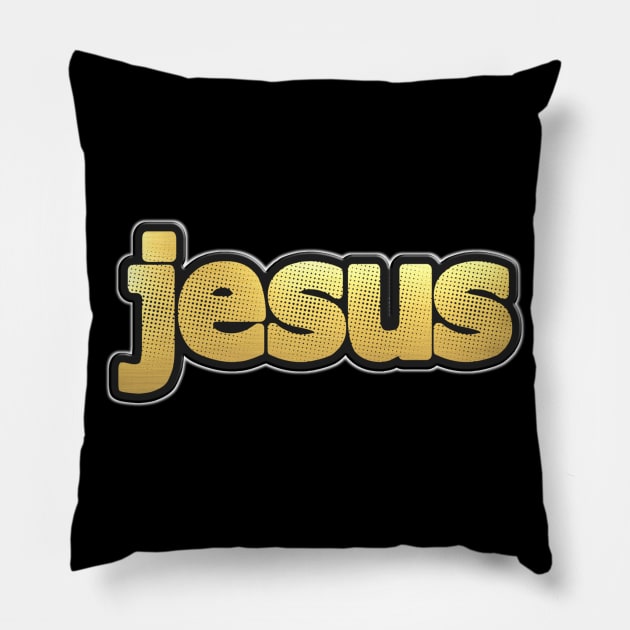 Shiny black and Gold JESUS word ver13 Pillow by Donperion