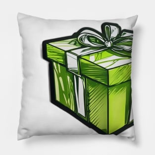 Vibrant Green Gift Box Illustration No. 1017 Pillow