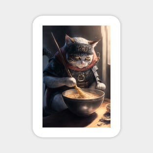 Shinobi cat eating ramen noodle, animae, japanese, food, ninja Magnet