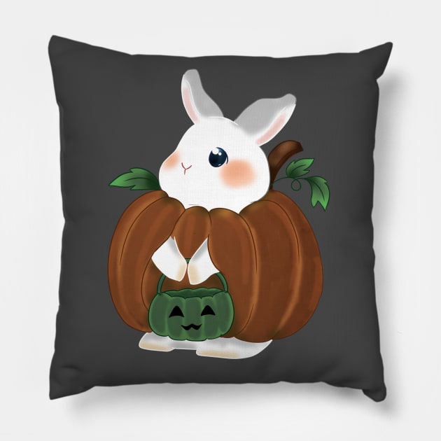 Rabbit Pumpkin _ Bunniesmee Halloween Edition Pillow by GambarGrace