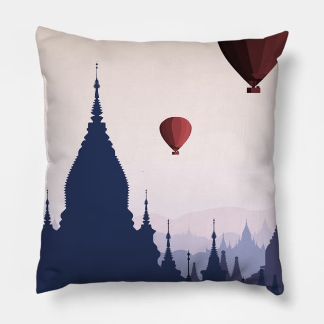 Myanmar Temple city Pillow by lanaxxart