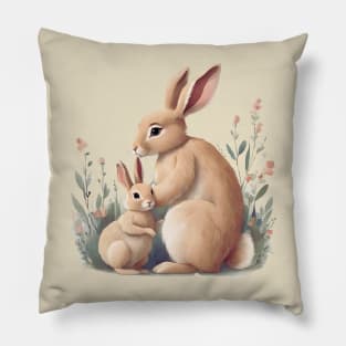 Rabbit, Cute Animal, Mom and Baby, Mothers Day Gift Pillow