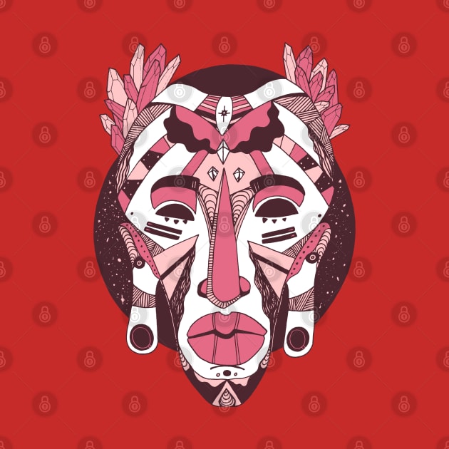 Pink and White African Mask 1 by kenallouis