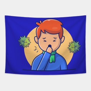 Boy with Fever And Flu Cartoon Tapestry