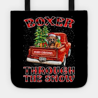 Christmas Boxer Through The Snow Dog Santa Truck Tree Tote