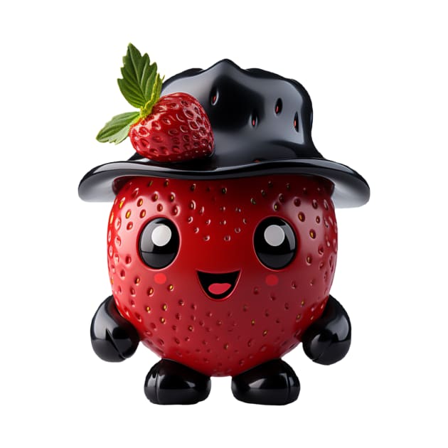 Cute Kawaii Strawberry with Black Hat by Cuteopia Gallery