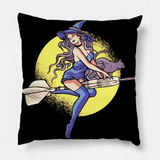 Funny Cute Girl with Cat Flying on Dart!! Pillow