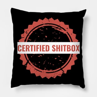 Certified Shitbox - Red Label With White Text Circle Design Pillow