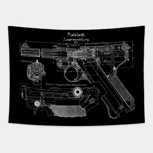 WW2 Luger P08 Weapon Blueprint Tapestry