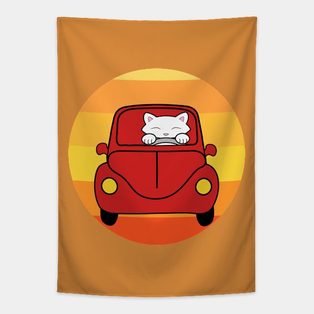 Cat driving a car Tapestry by Purrfect