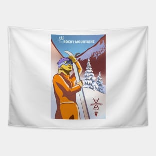 Retro Ski Poster Ski the Rocky Mountains Tapestry