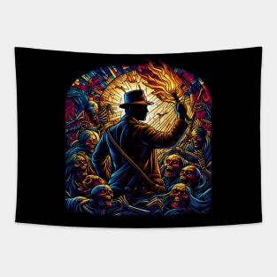 Torch-Wielding Explorer Amongst the Undying - Stained Glass - Adventure Tapestry