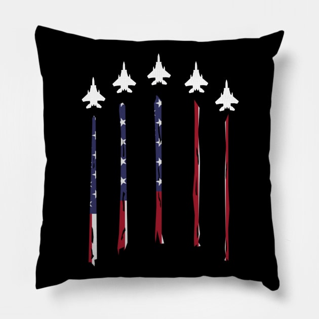 F-15 Eagle US Flag Contrail Pillow by Dirty Custard Designs 