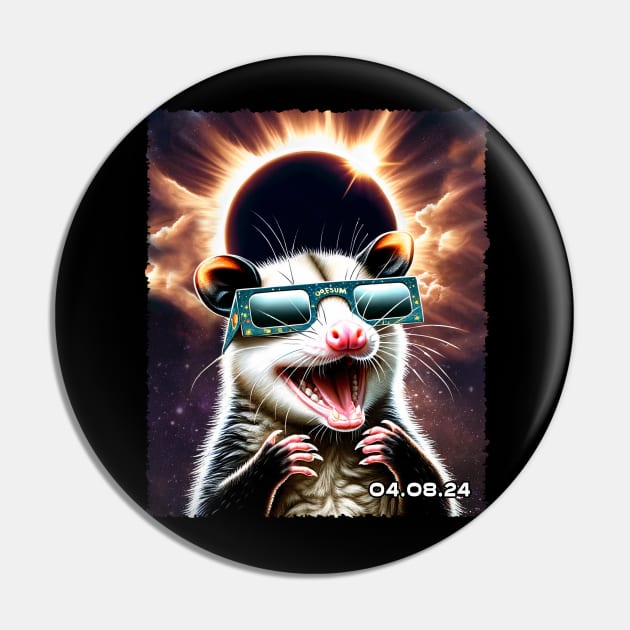 Celestial Opossum: Lunar Eclipse Encounter on Nocturnal Journey T-Shirt Pin by ArtByJenX