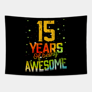 15th Anniversary Gift Vintage Retro 15 Years Of Being Awesome Gifts Funny 15 Years Birthday Men Women Tapestry