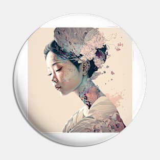 A Fractal Portrait of an Asian Woman Pin