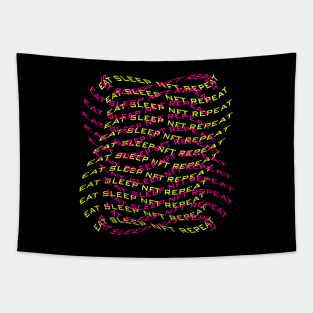 Eat sleep NFT repeat pink, yellow text Tapestry