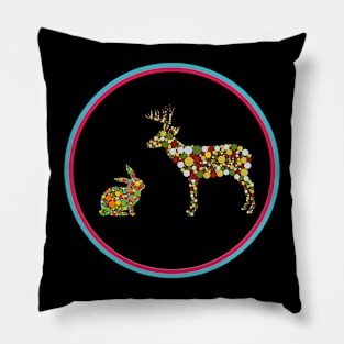 Dotted Winter Reindeer and Rabbit Pillow