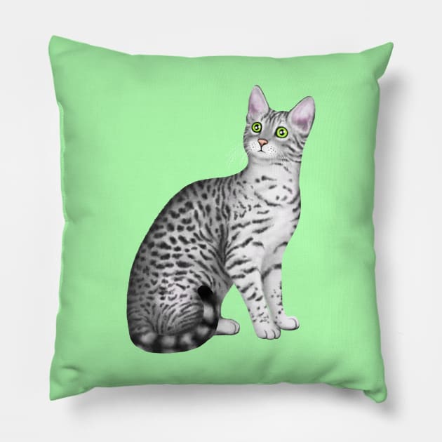 Egyptian Mau (Green Background) Pillow by illucalliart