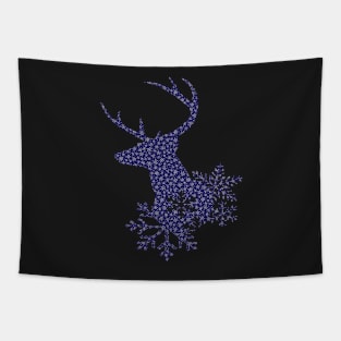 Christmas Snowflake Pattern Dark Blue Deer Tapestry