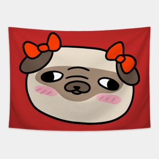 Pug Face with Red Bows Tapestry