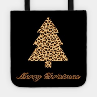 Merry Christmas Tree Leopard Print (Large Design) Tote