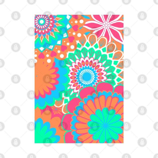 Mandalas allover orange mint blue pink by Crea Twinkles