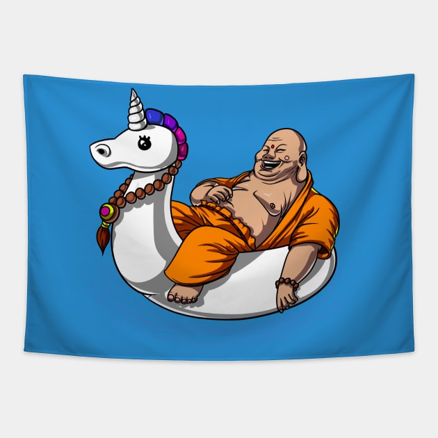 Buddha Riding Unicorn Float Tapestry by underheaven