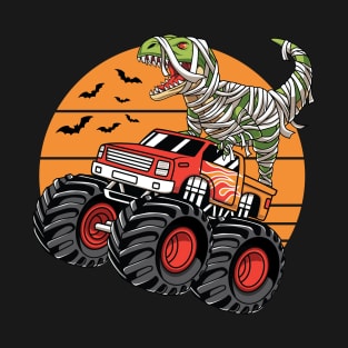 DInosaur T Rex Mummy Riding Monster Truck Halloween Costume T-Shirt