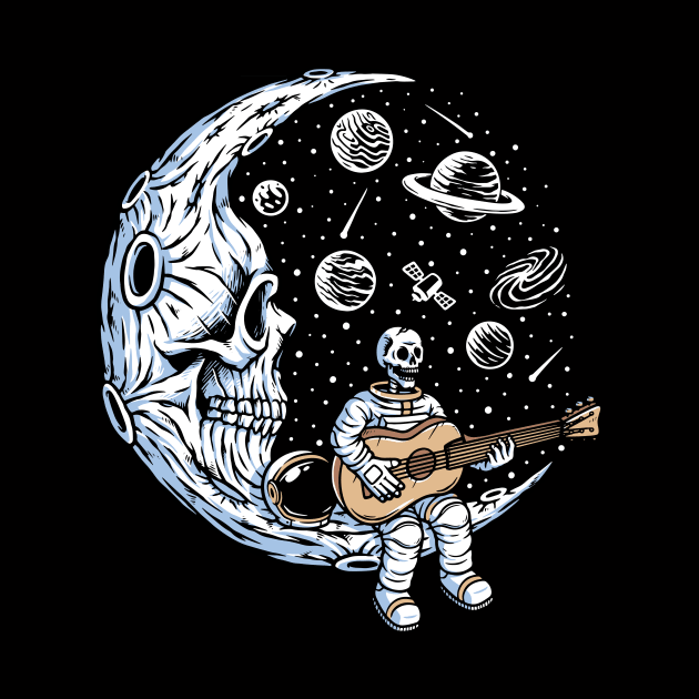 Funny Skeleton Astronaut Playing Guitar on Dead Moon by SLAG_Creative