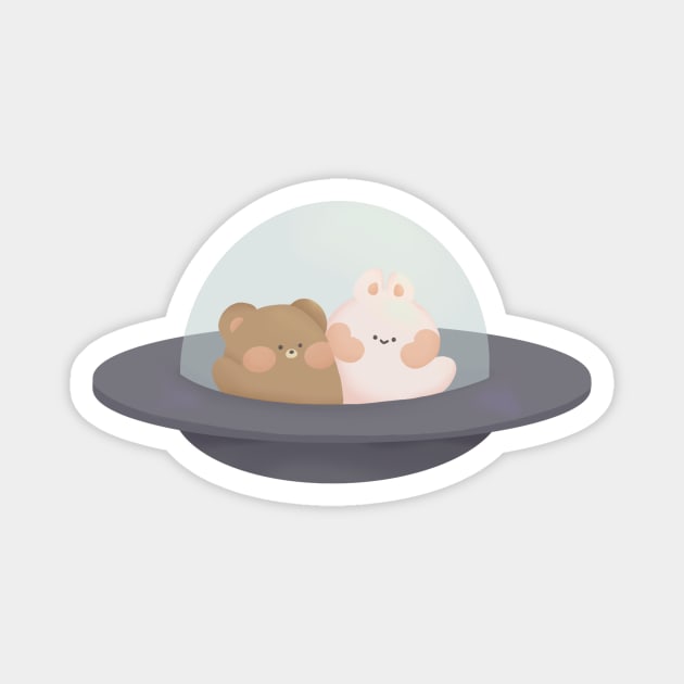 Bunny and bear UFO Magnet by mamemaji