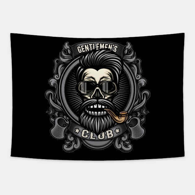 Gentlemens Smoking Club Tobacco Pipe Smoker Skull Tapestry by Foxxy Merch