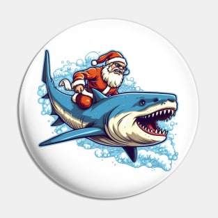 Santa Claus riding a shark Pin